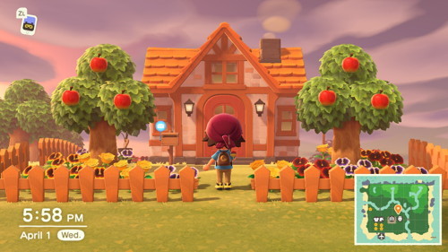 ACNH Home With Fence and Flowers